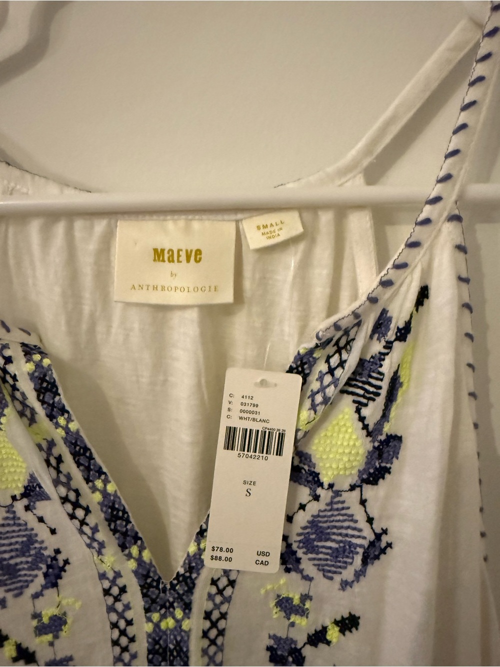 NWT Maeve Neela White Embroidered V-Neck Sleeveless Babydoll Top Women’s Size S - Picture 2 of 5